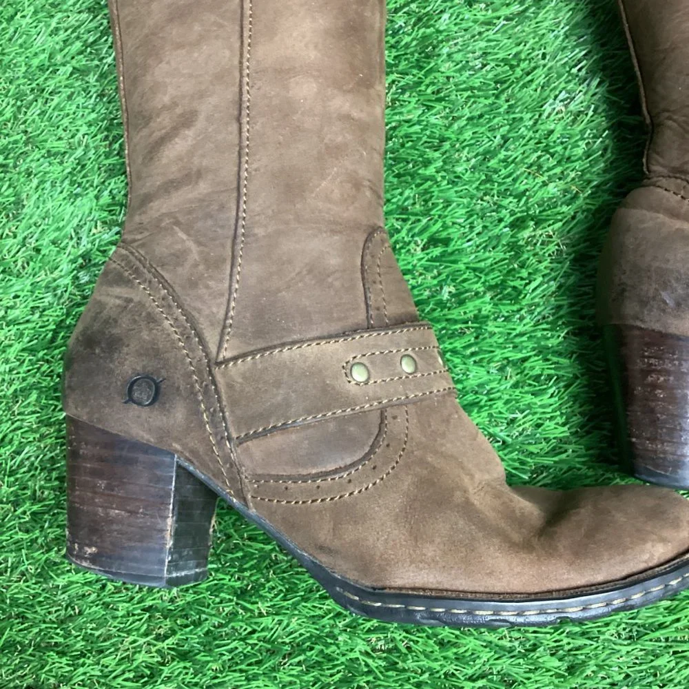 Born Brown Leather Tall Riding Boots Zip Up 6